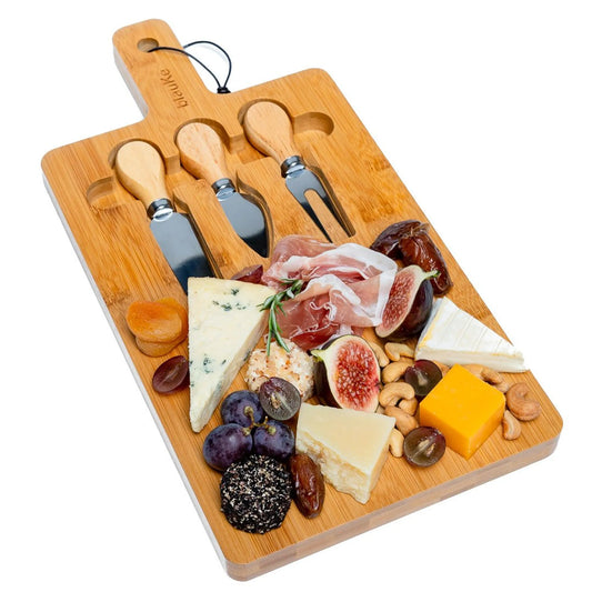 Bamboo Cheese Board & Knife Set – 12x8 Charcuterie Serving Tray