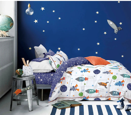Johanas Rocket Ship 100% Cotton Reversible Comforter Set